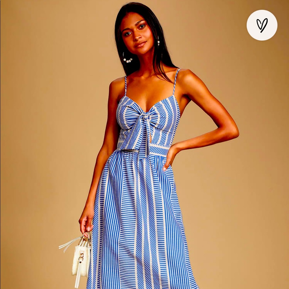 Dress, World Wonder Blue Striped Tie-Front Midi